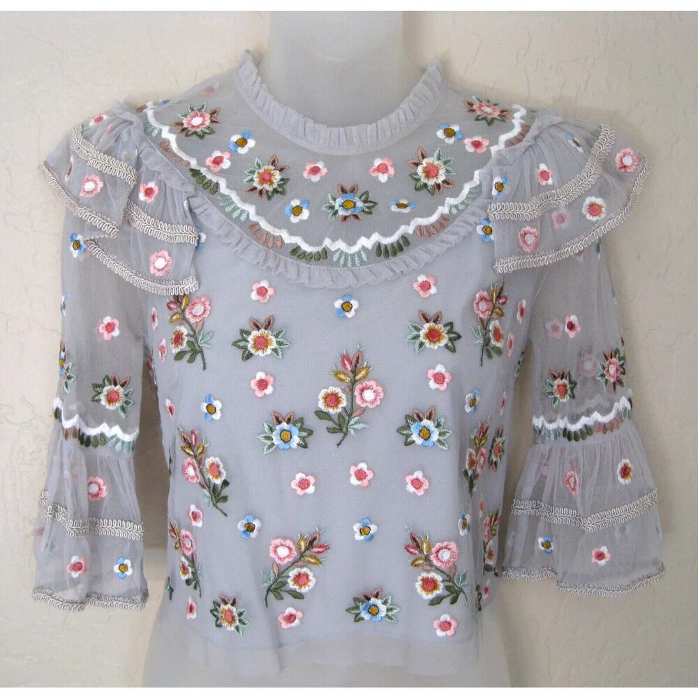 Needle & Thread Whimsical Top Embroidered - 4 - Light Blue